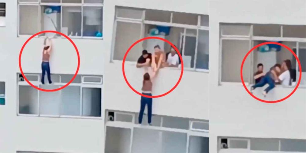 VIDEO. En Brasil mujer se salva de caer al vació; limpiaba su ventana y resbaló  