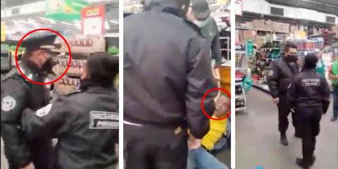 VIDEO. Guardia de un Aurrerá agrede a señor por no usar cubrebocas