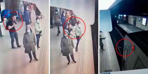 VIDEO. Hombre empuja a mujer a las vías del tren, el convoy logró detenerse